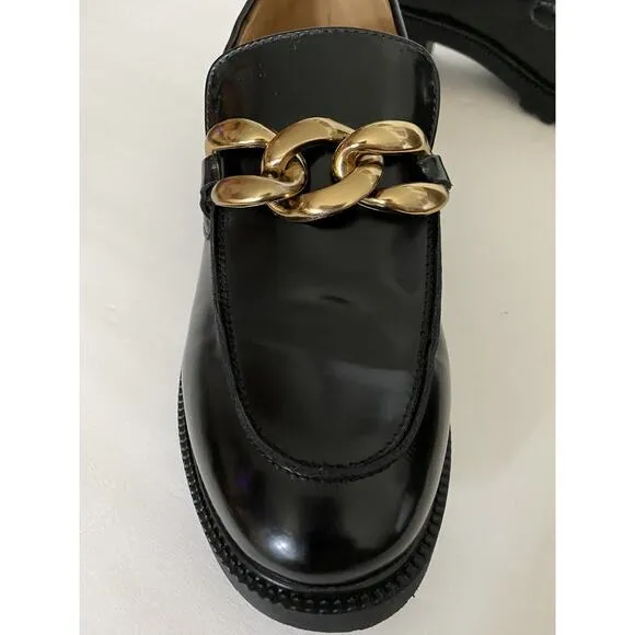 Black Y2K Lug Sole Macneuu Gold Chain Loafers Sz 8-9? See Photos
