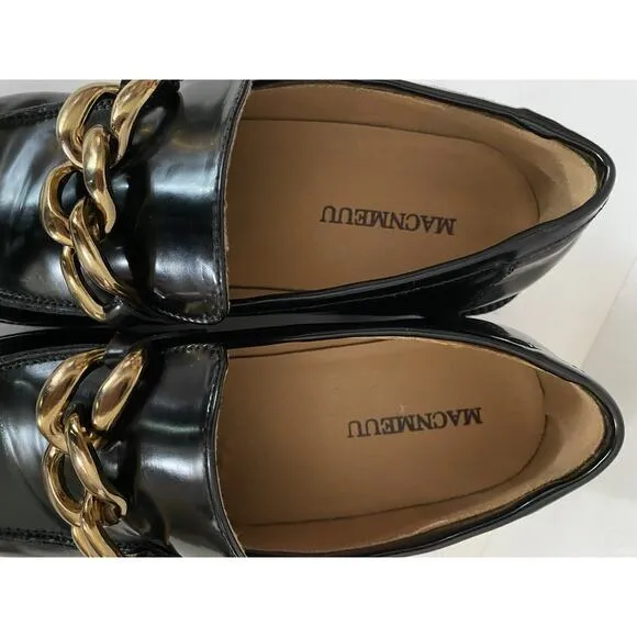 Black Y2K Lug Sole Macneuu Gold Chain Loafers Sz 8-9? See Photos