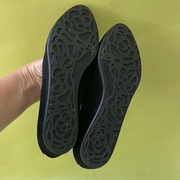 Black/gold Jimmy Choo suede leather flats