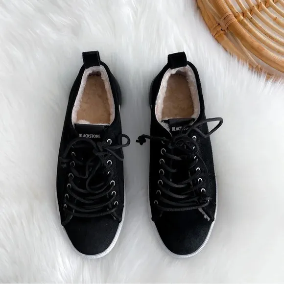 Blackstone QL60 Sherpa Sneakers Black Suede Rawhide Lace Low Tops Women’s 40