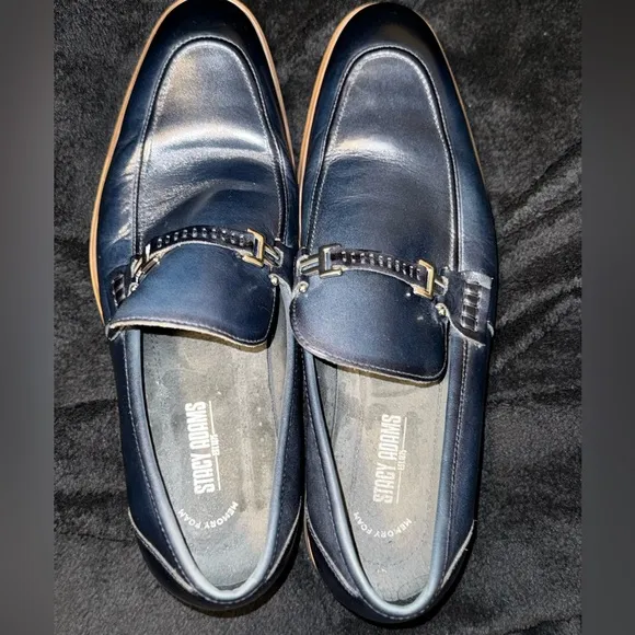Blue and Brown Leather Slip-On Loafers with Horsebit Detail