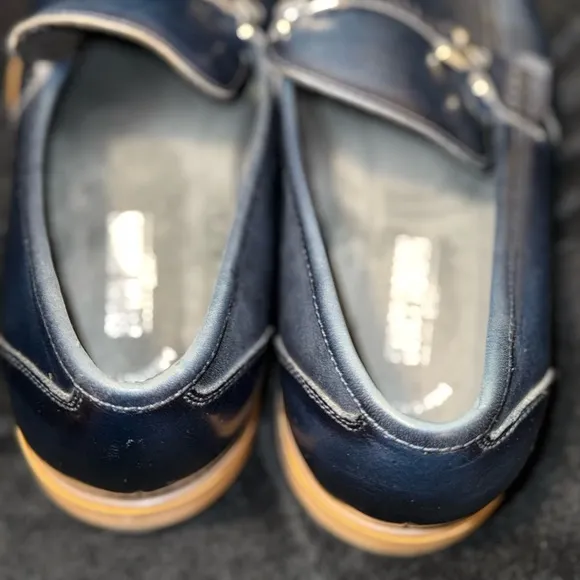 Blue and Brown Leather Slip-On Loafers with Horsebit Detail