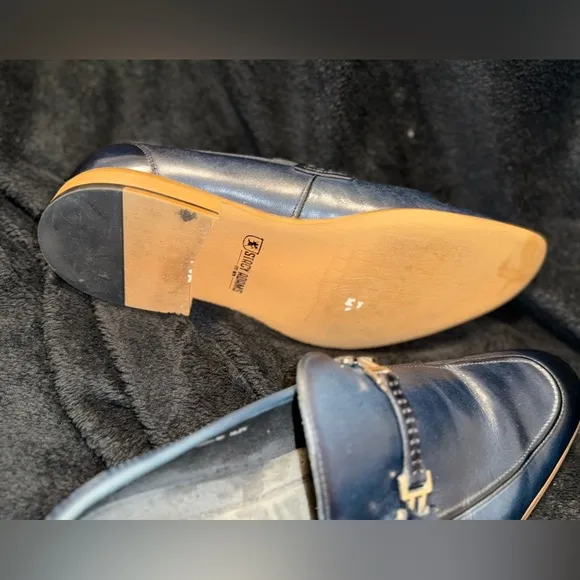Blue and Brown Leather Slip-On Loafers with Horsebit Detail