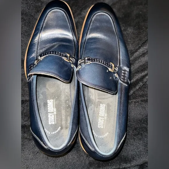 Blue and Brown Leather Slip-On Loafers with Horsebit Detail