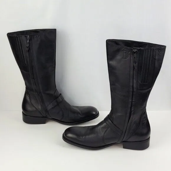 BO Botté Genuine Calf Leather Calf Boots Black Size 9