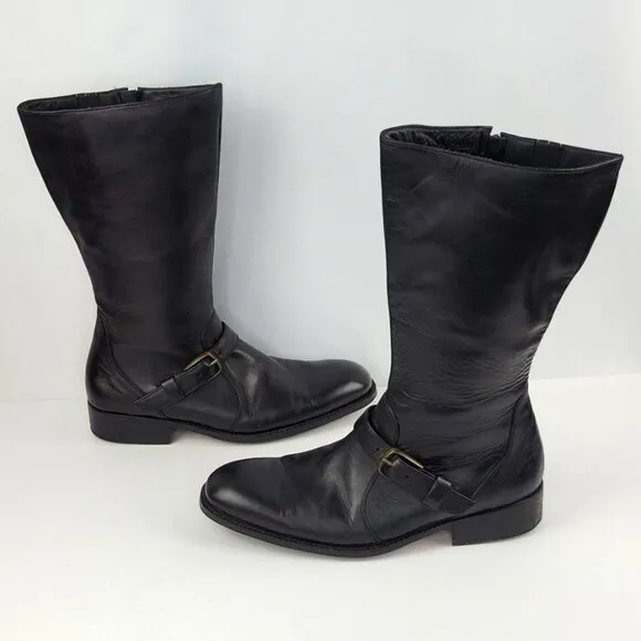 BO Botté Genuine Calf Leather Calf Boots Black Size 9