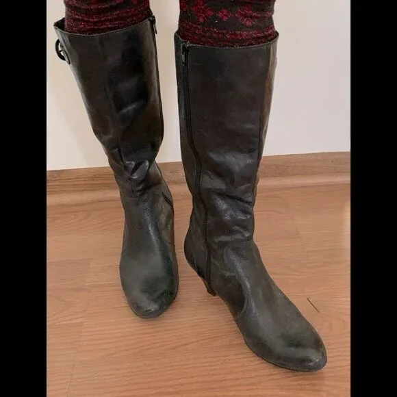 B.O.C. Leather Black knee length boots, great condition, wide calf, size 8.5