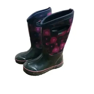 BOGS Classic Watercolor Mid Calf Waterproof Rain Boots Black Pink Girls Size 13