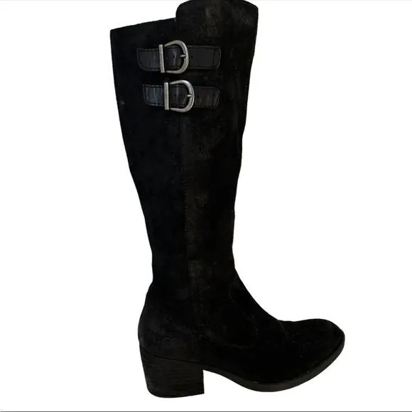 Born | Basil Knee High Boot Wide Calf Black Suede Burnished F56800 | 7M