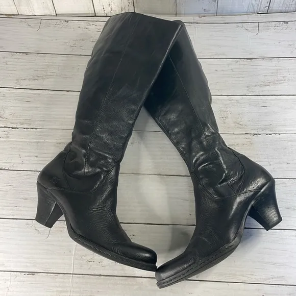 Born Black Leather 2in Heel Knee Boots