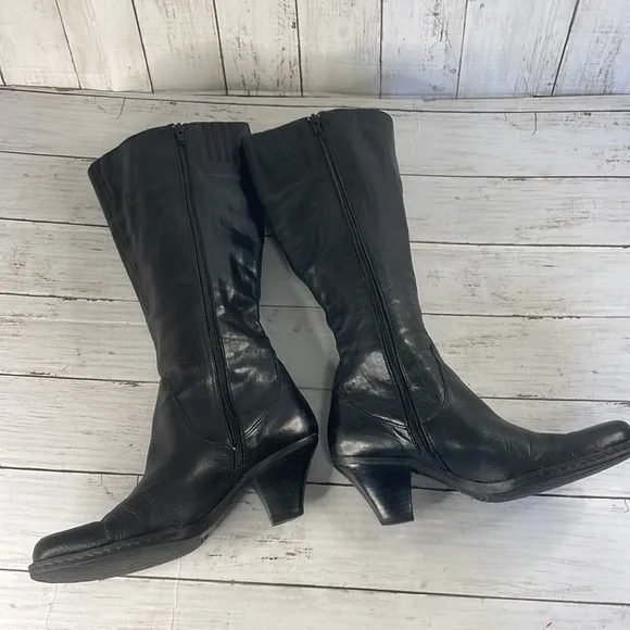 Born Black Leather 2in Heel Knee Boots