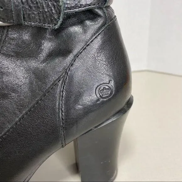 BORN . Black Leather Ankle Boots/Stacked Heel - Size 8.5 - Next to New