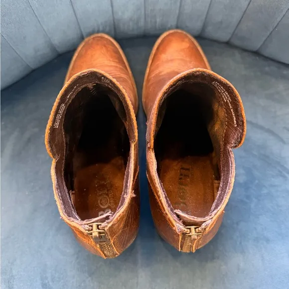 Born Brown Ankle Boots with Rounded Toe and Stacked Heel