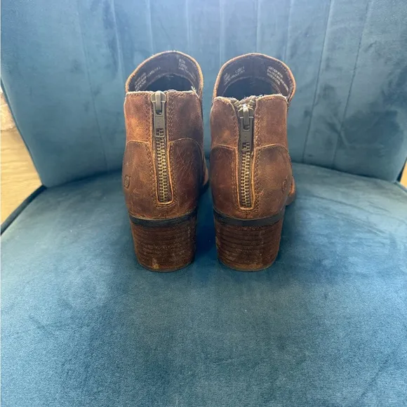 Born Brown Ankle Boots with Rounded Toe and Stacked Heel