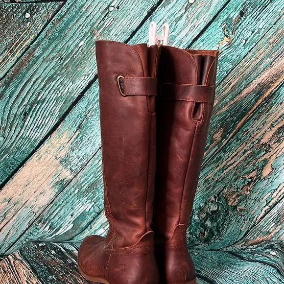 Born brown leather weave tall riding style boots