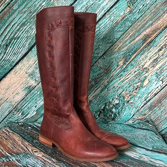 Born brown leather weave tall riding style boots