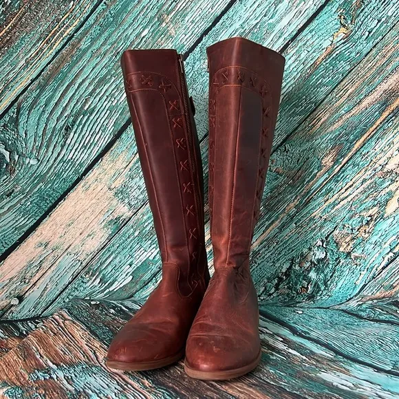 Born brown leather weave tall riding style boots