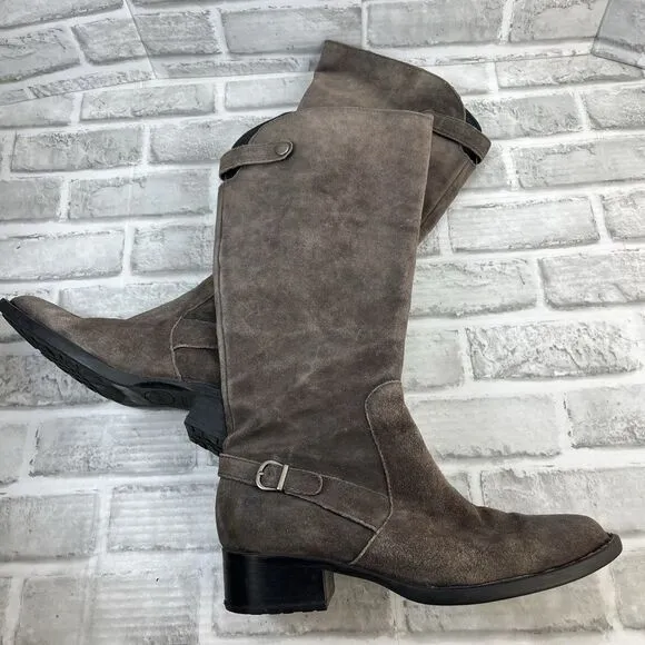 Born Cupra Women's Size 8 Gray Suede Wide Calf Knee High Riding Boots