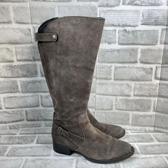 Born Cupra Women's Size 8 Gray Suede Wide Calf Knee High Riding Boots