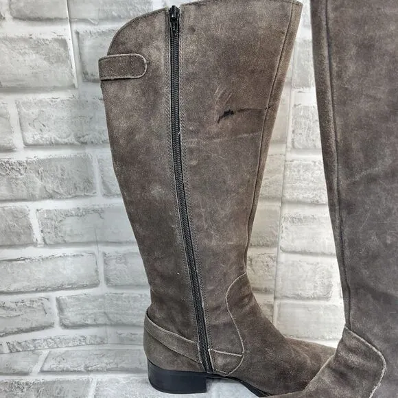 Born Cupra Women's Size 8 Gray Suede Wide Calf Knee High Riding Boots