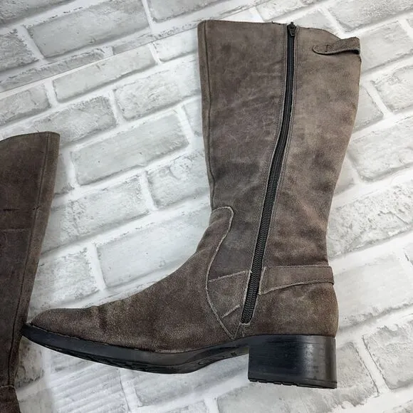 Born Cupra Women's Size 8 Gray Suede Wide Calf Knee High Riding Boots