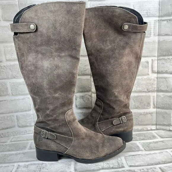 Born Cupra Women's Size 8 Gray Suede Wide Calf Knee High Riding Boots