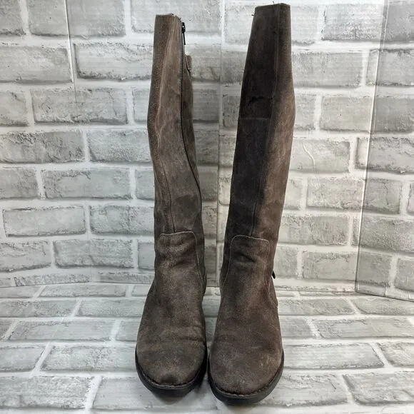 Born Cupra Women's Size 8 Gray Suede Wide Calf Knee High Riding Boots