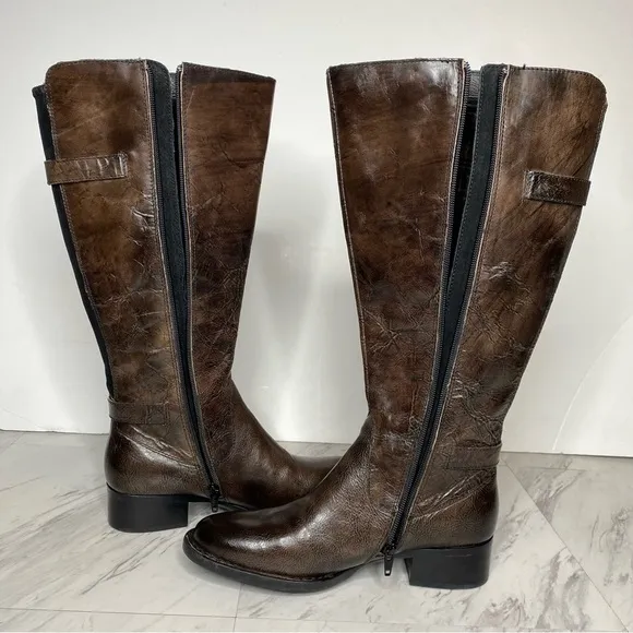Born Gibb Knee High Wide Calf Brown Leather Boot 7 1/2 M
