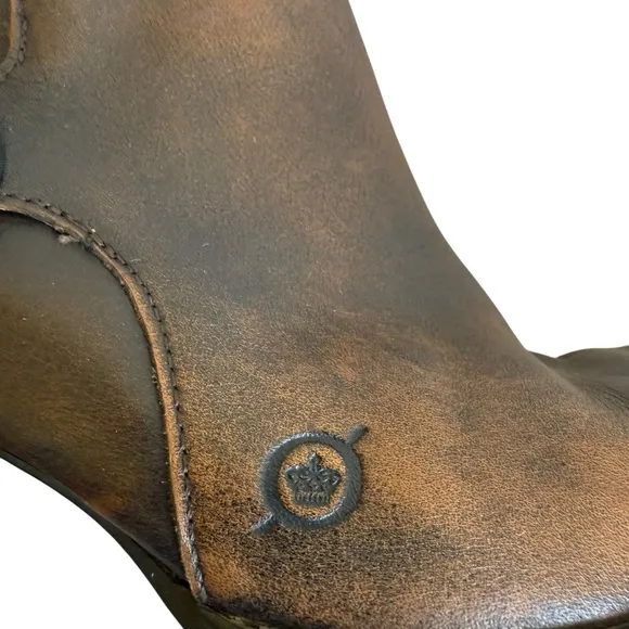Born Ondine Distressed Leather Buckle  Stacked Heel Western Ankle Boots 7.5
