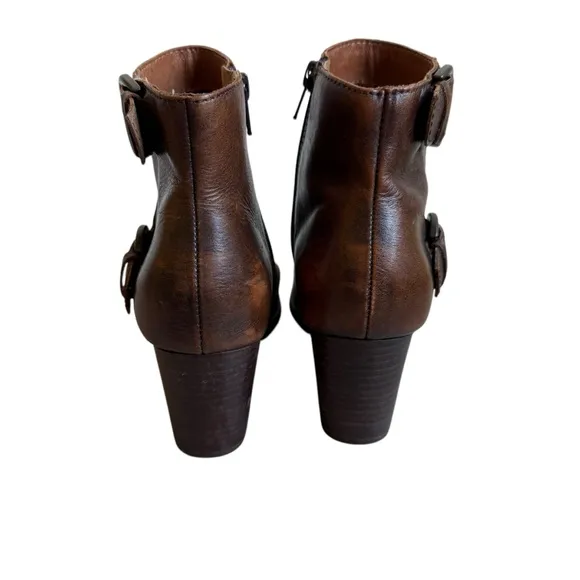 Born Ondine Distressed Leather Buckle  Stacked Heel Western Ankle Boots 7.5