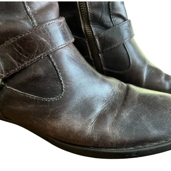 Born Womens Harness Boots Moto Biker Leather Flannel Lined Double Zip Size 9.5