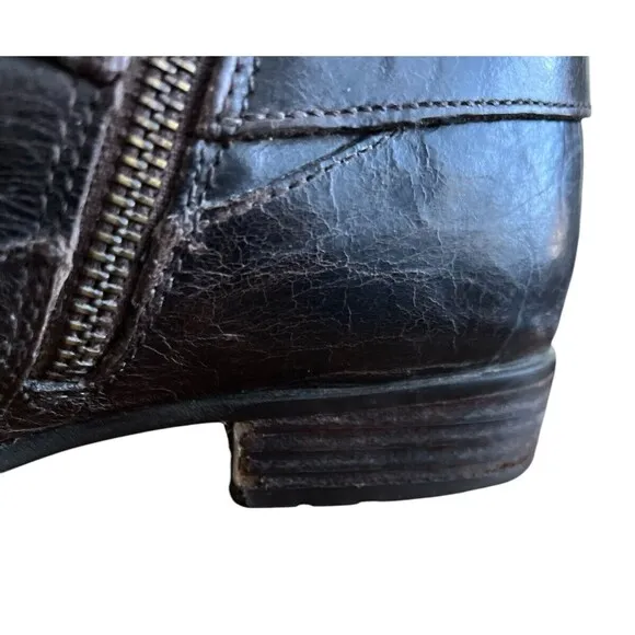 Born Womens Harness Boots Moto Biker Leather Flannel Lined Double Zip Size 9.5