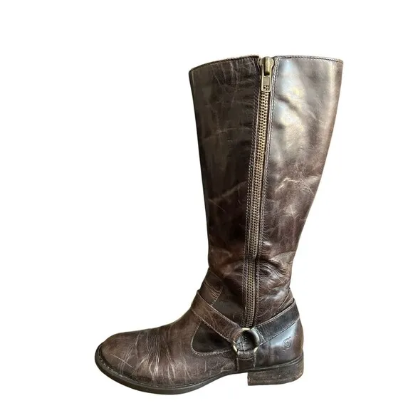 Born Womens Harness Boots Moto Biker Leather Flannel Lined Double Zip Size 9.5