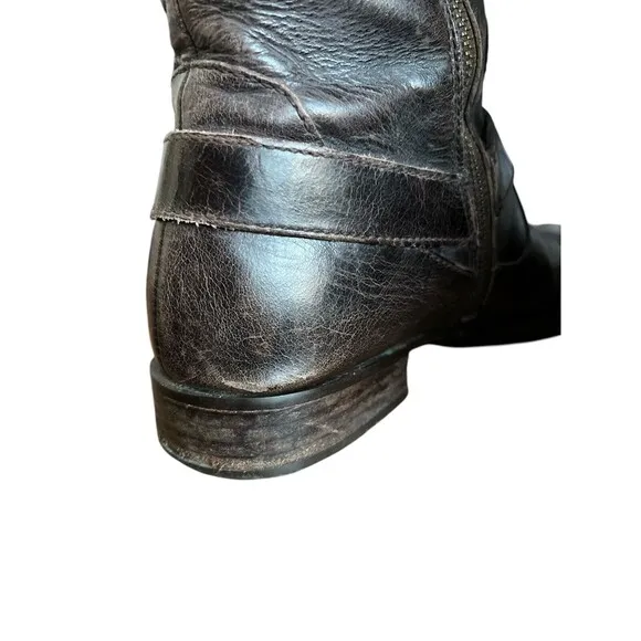 Born Womens Harness Boots Moto Biker Leather Flannel Lined Double Zip Size 9.5