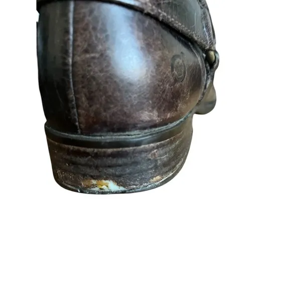 Born Womens Harness Boots Moto Biker Leather Flannel Lined Double Zip Size 9.5