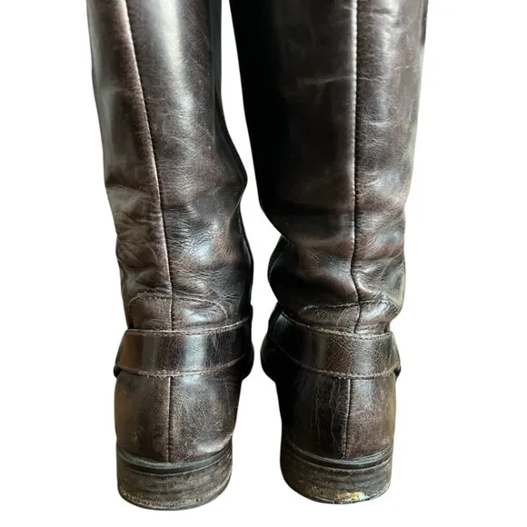 Born Womens Harness Boots Moto Biker Leather Flannel Lined Double Zip Size 9.5