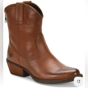 Born Wynd Brown Leather Western Stacked Block Heel Boots Women’s Size 9.5