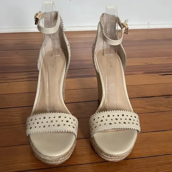 Botkier Jamie Espadrille Wedge Sandals in Cream Leather - Size 9