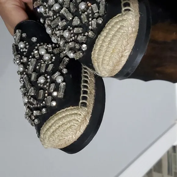BOTKIER NEW YORK SLOAN BLACK ESPADRILLES WITH GEMS SIZE 6 1/2