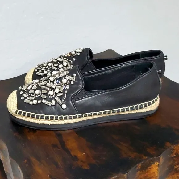 BOTKIER NEW YORK SLOAN BLACK ESPADRILLES WITH GEMS SIZE 6 1/2