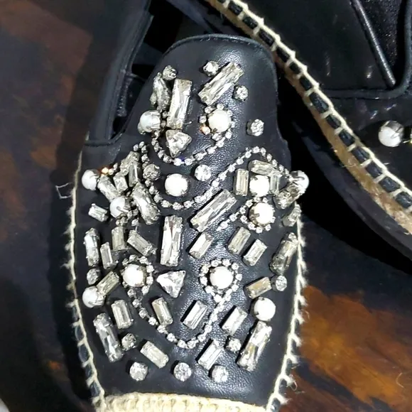 BOTKIER NEW YORK SLOAN BLACK ESPADRILLES WITH GEMS SIZE 6 1/2