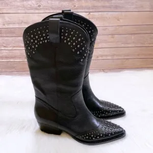 Botkier Tammy Studded Black Leather Western Boots
