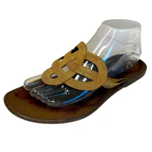 Bottega Veneta Brown Leather Thong Sandals Gold Chain Detail