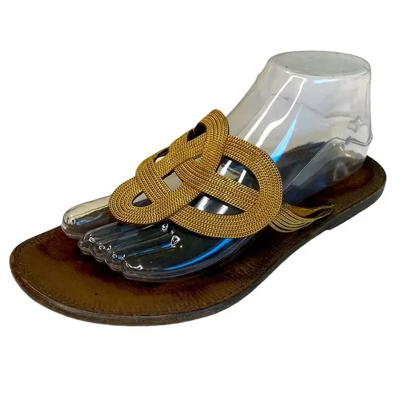 Bottega Veneta Brown Leather Thong Sandals Gold Chain Detail
