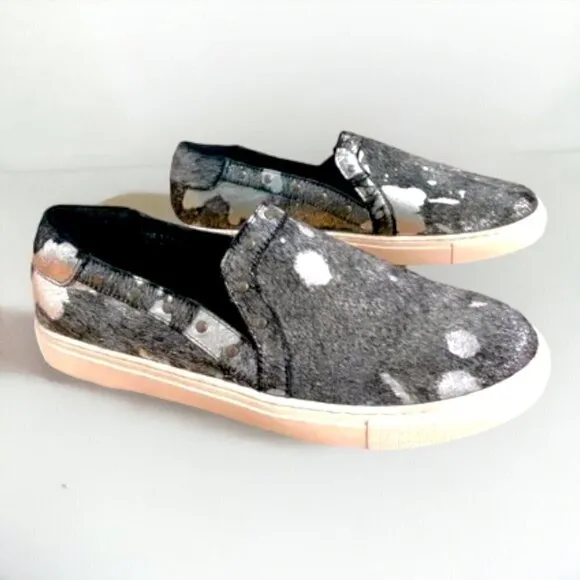 Boutique by Corky's Pine Top Studded Metallic Cowhide Leather Slip On Sneakers