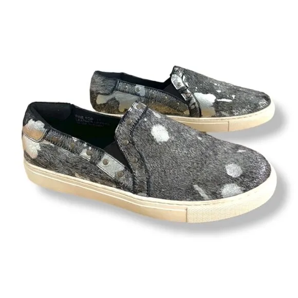 Boutique by Corky's Pine Top Studded Metallic Cowhide Leather Slip On Sneakers