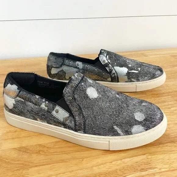 Boutique by Corky's Pine Top Studded Metallic Cowhide Leather Slip On Sneakers
