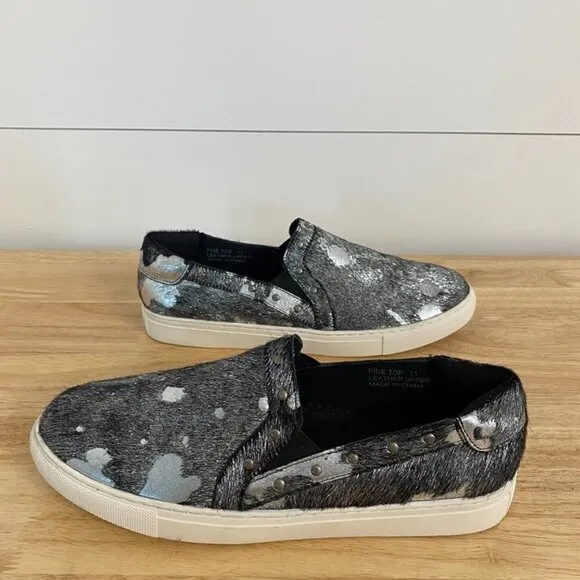Boutique by Corky's Pine Top Studded Metallic Cowhide Leather Slip On Sneakers