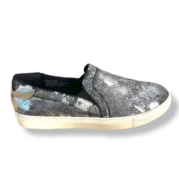 Boutique by Corky's Pine Top Studded Metallic Cowhide Leather Slip On Sneakers