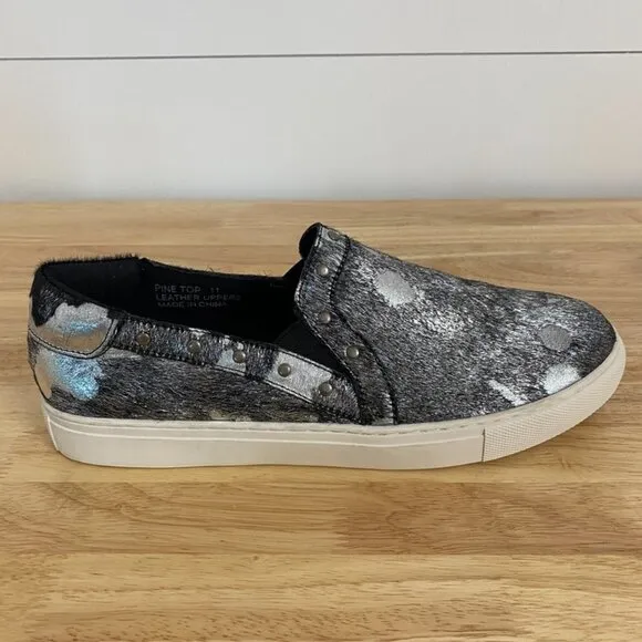 Boutique by Corky's Pine Top Studded Metallic Cowhide Leather Slip On Sneakers